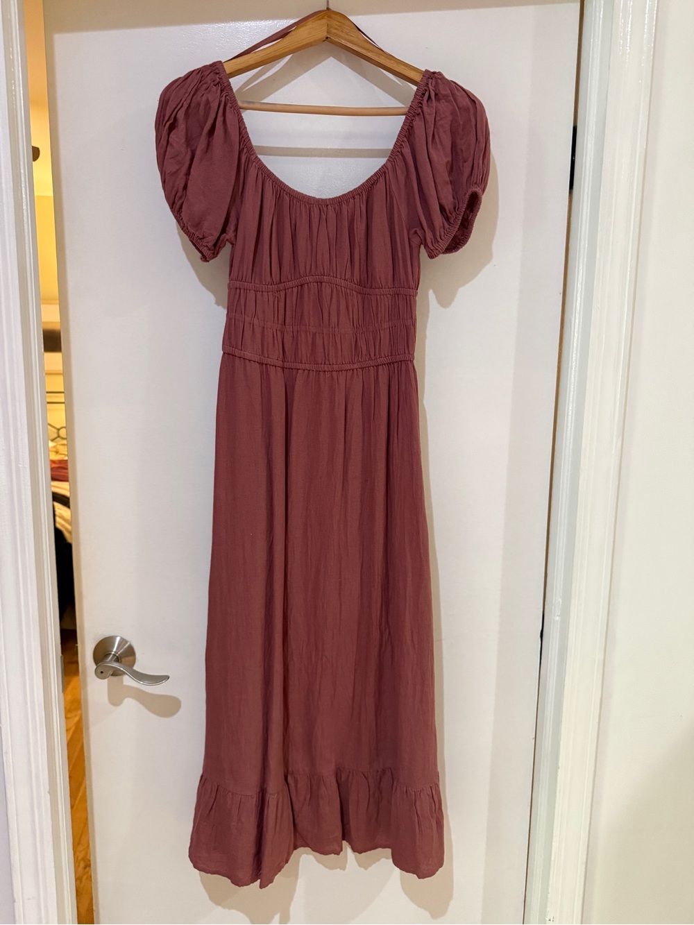 Puff-Sleeve Maxi Dress in Dusty Rose